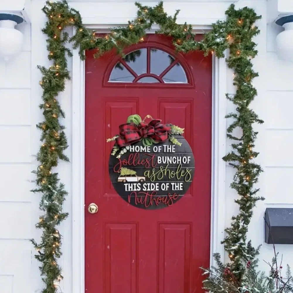 3D Crazy Christmas Holiday Funny Door Hanger Wreath - 11.8